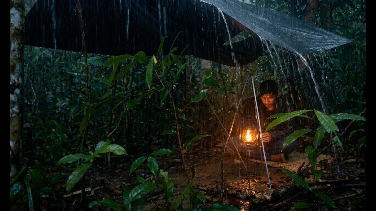 CAMPING HUJAN DERAS DISERTAI ANGIN KENCANG DI HUTAN HUJAN