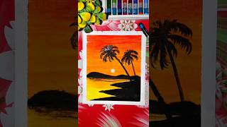🌅 Easy Sunset Scenery Drawing | Oil Pastel Art #shorts