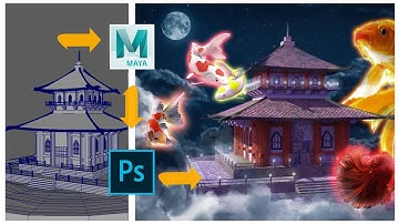 Time Lapse Photoshop cc 2020 & Maya - Japanese Temple - Ep. 2