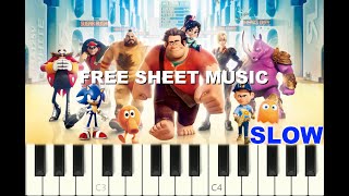 SLOW piano tutorial "WRECK-IT RALPH THEME" Disney 2012, with free sheet music (pdf)