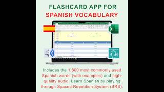 Spanish Vocabulary Flashcards Excel | 1,800 Most Common Words with Spanish (Spain) Audio + Examples