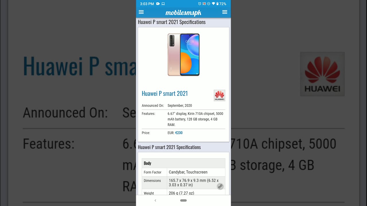 Huawei P smart 2021 Specs