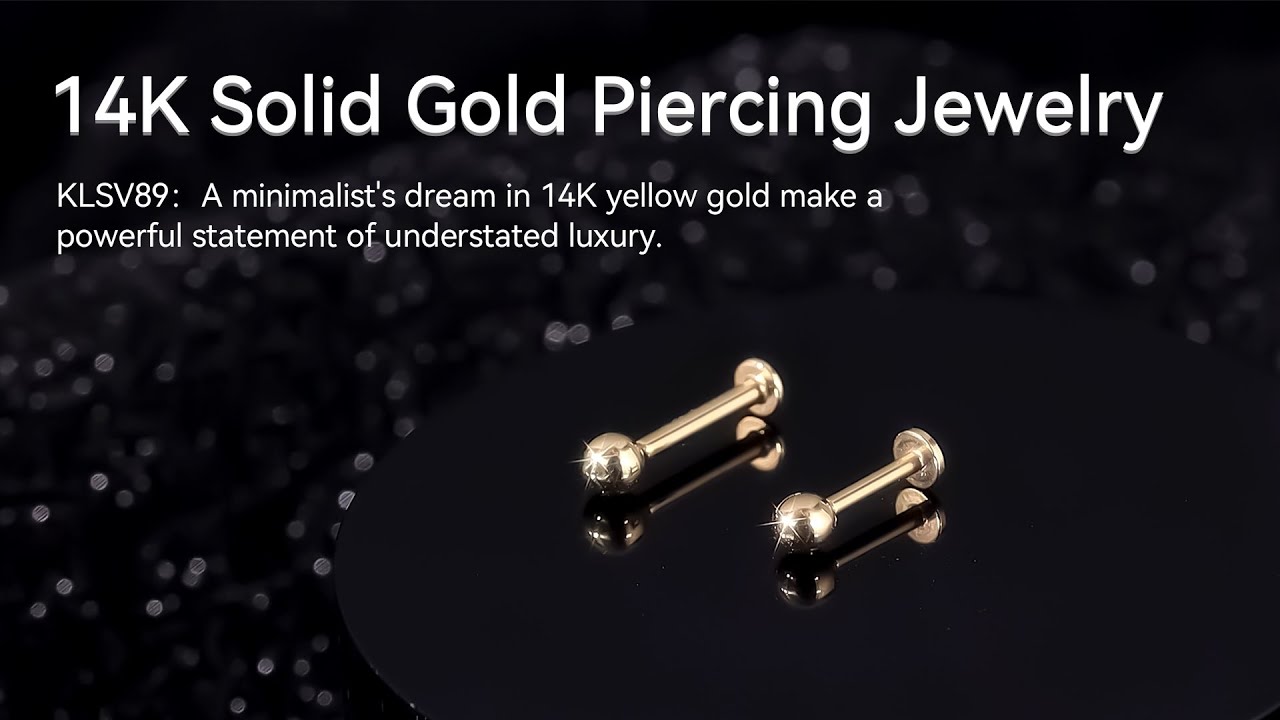 KLSV89： 14K Solid Gold Threadless Ball Flat Back Labret Stud