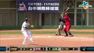 20140731-1 爆米花 綺麗vs合庫 3上 許誌峰落點巧妙的安打,讓他攻佔上一壘