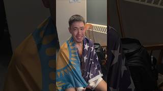 Kazakhstans Bekzat Irgaliyev reacts to his quick submission win over Cain Schneider #CageTitans74