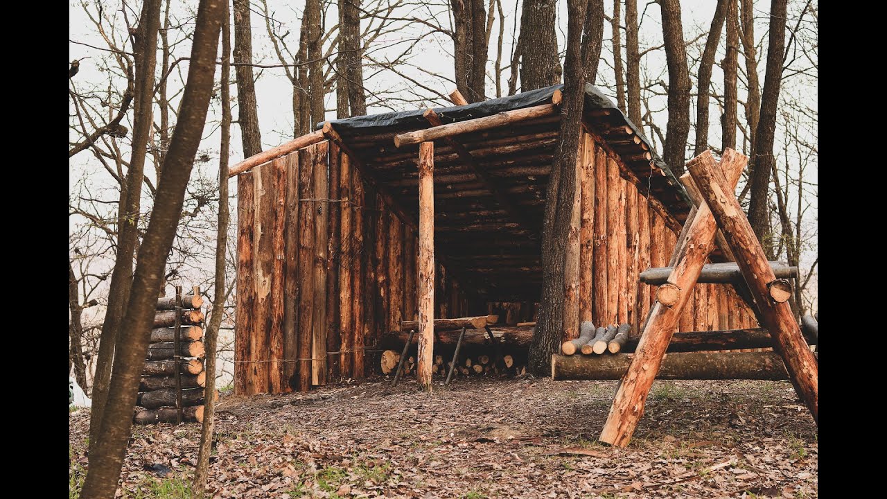 Two Days In Bushcraft Camp : Permanent Shelter - Roof Construction - Log  Cabin ( part 2 ) 