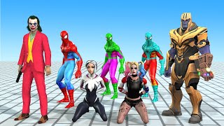 Spiderman Superheroes PRO 5 SUPERHERO TEAM rescue Spider Gwen, Harley Quinn exchange money Venom