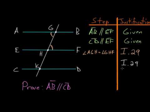 Euclid's Elements Book 1: Proposition 30, Relationship Between Parallel Lines