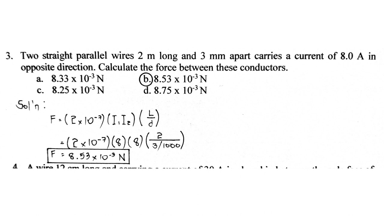 Two Straight Parallel Wires 2 M Long And 3 Mm Apart Carries A Current two-straight-parallel-wires-2-m-long-and-3-mm-apart-carries-a-current