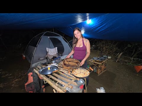 WE SET UP CAMP BY THE RIVER, WENT FISHING, AND COOKED A DELICIOUS DINNER