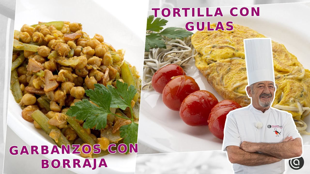 GARBANZOS con borraja y Tortilla con gulas // Recetas de Karlos Arguiñano
