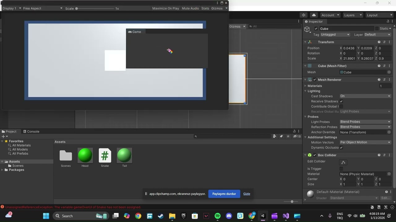 Unity 2D yılan oyunu