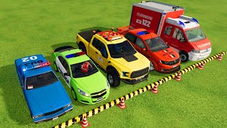TRANSPORTING COLORFUL POLICE CAR, AMBULANCE, FIRE TRUCK, POLICE CAR DRIVING GAME, FS22 screenshot 3