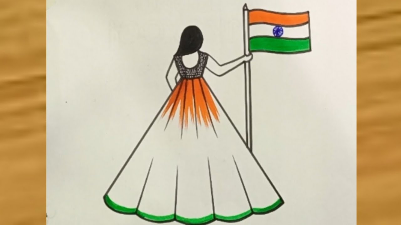 How to draw a girl holding Indian flag drawing | republic day drawing easy | 26January pencil sketch