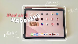 pink iPad air 5 unboxing (+ apple pencil & accessories)