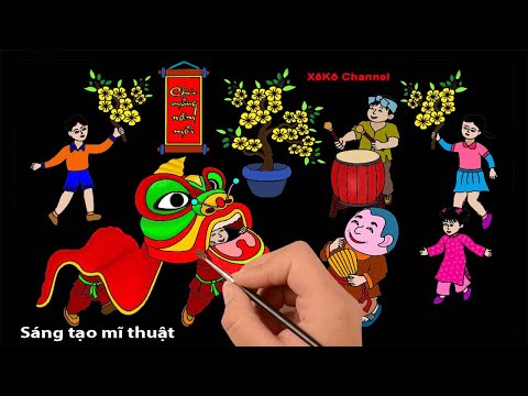 Video Vẽ Tranh Đề Tài Mùa Xuân Ngày Tết Quê Em | Vẽ Ông Lân,... - youtube