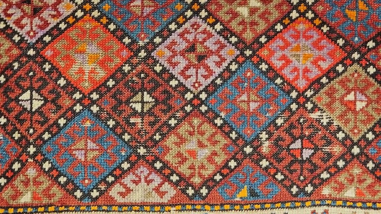 19th Century Persian Kurdish Tribal Bagface in Multicolor Geometrical Design 1840, The Persian Knot