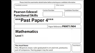 Functional Skills Maths L1 Past Paper 4 Pearson Edexcel