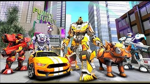 Rhino Robot Car Transforming Games–City Battle Part-3 | US Police Transform Robot Car Rhino GamePlay