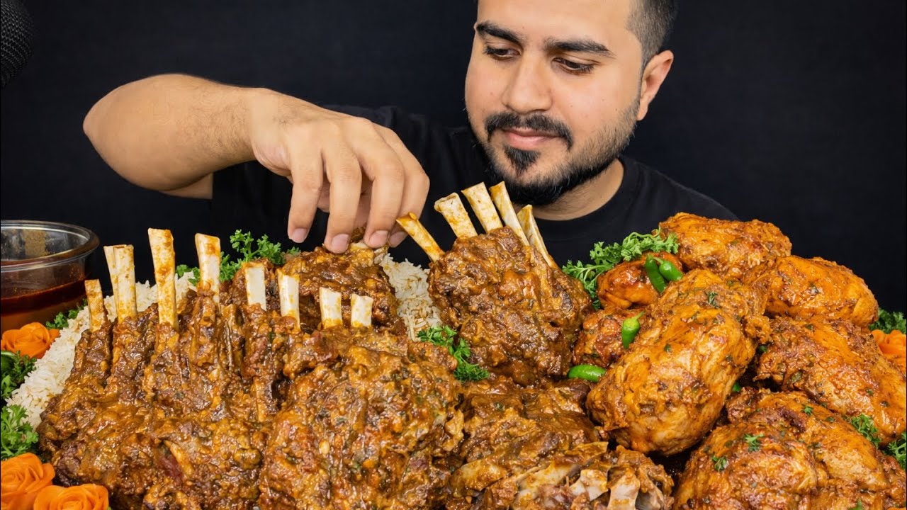 ASMR; EATING SPICY MUTTON CURRY CHICKEN CURRY WITH RICE EXTRA GRAVY    REAL MUKBANG NO TALKING