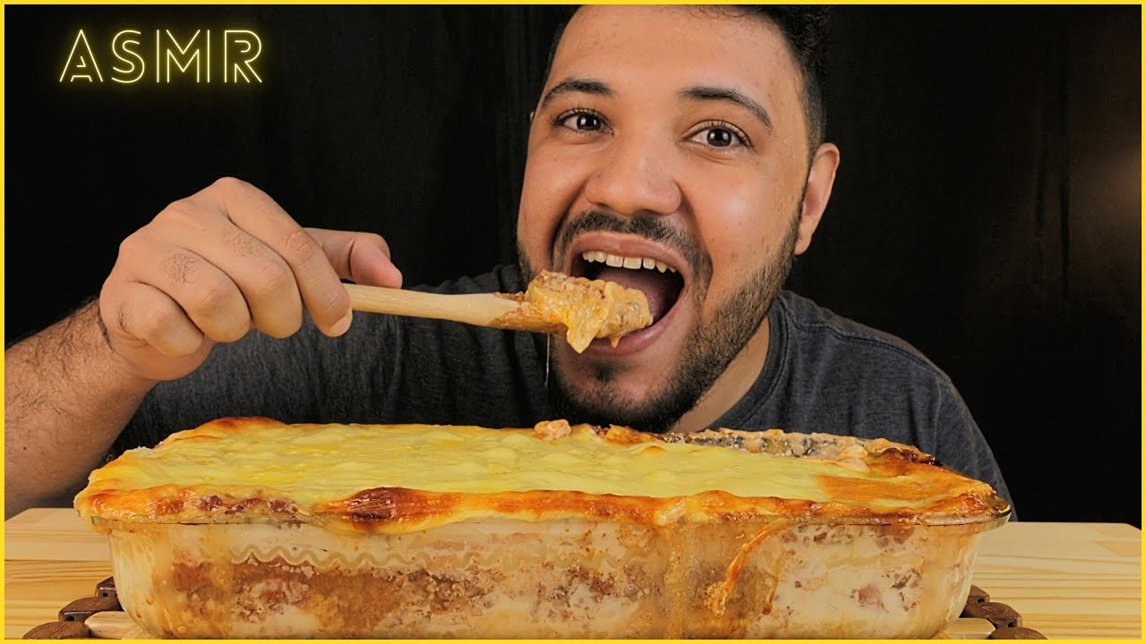 ASMR DE COMIDA | LASANHA DE CARNE COM MUITO QUEIJO  (MUKBANG) SONS DE MASTIGAÇÃO