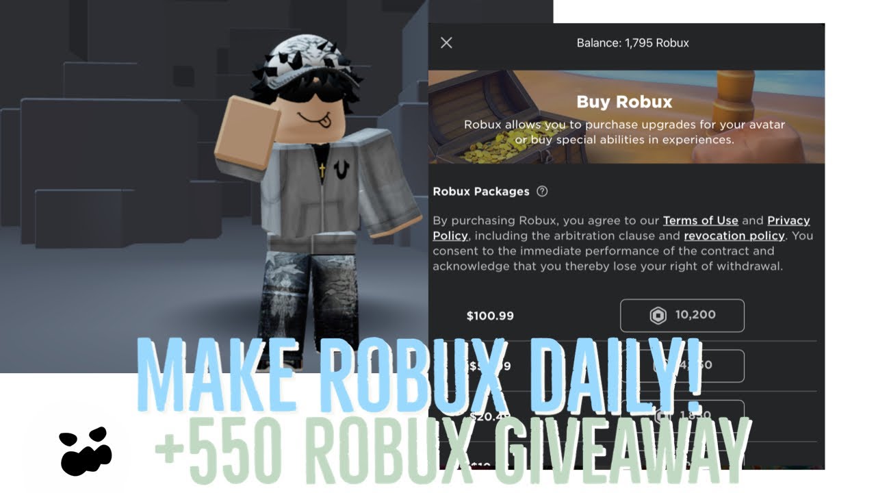HOW TO MAKE ROBUX FOR FREE DAILY!(works)+550 robux giveaway! 