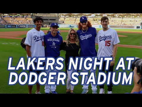 Jeanie Buss, Austin Reaves and Max Christie attend Lakers Night at