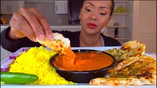 ASMR INDIAN FOOD (Chicken Tikka, Garlic Naan & Basmati Rice) * الاكل الهندي