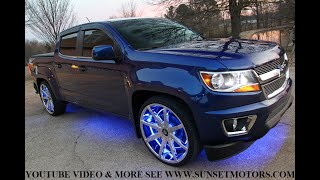 2017 CHEVROLET COLORADO LT CREW CAB LASER BLUE DUBB 24 INCH CHROME WHEELS USED FOR SALE V6