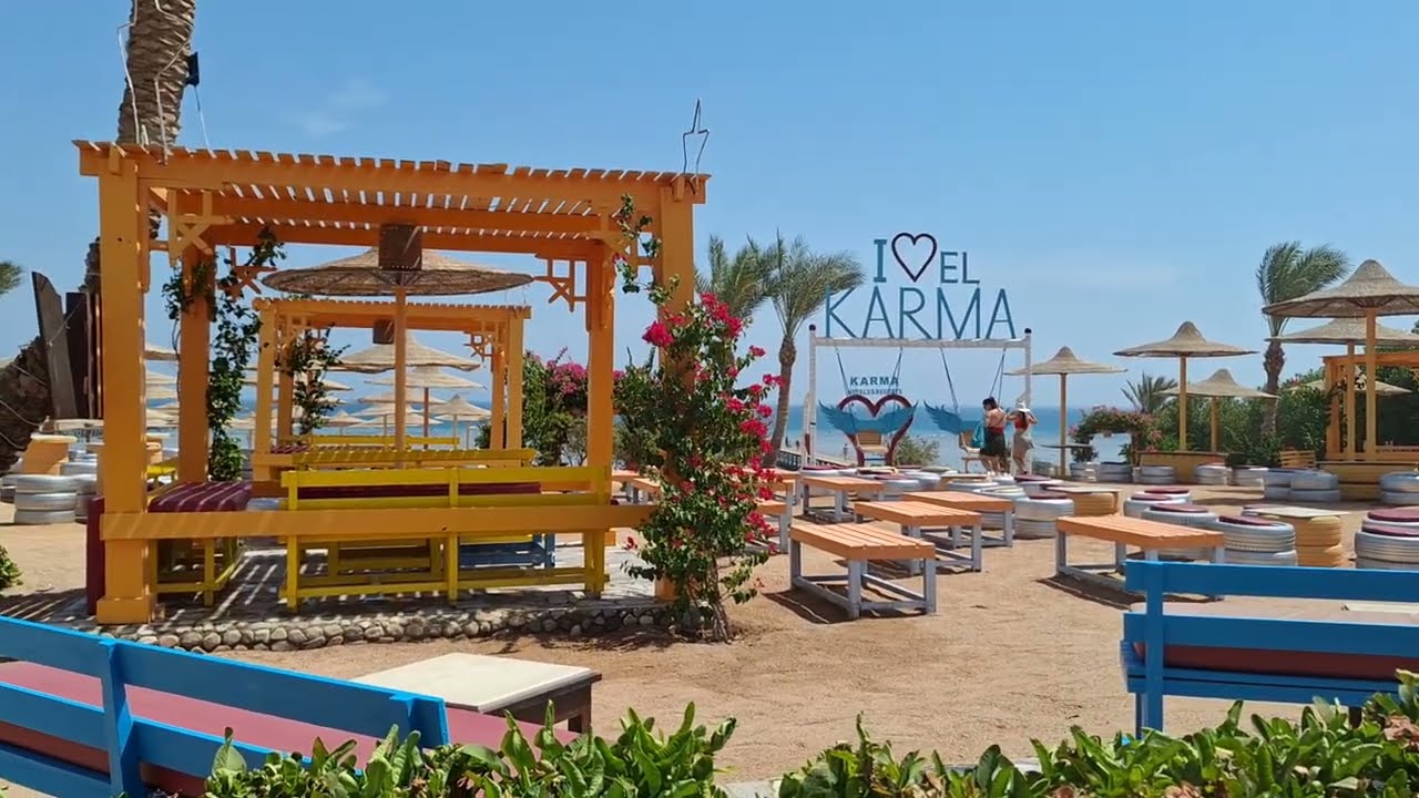 BEACH AND BEACH BAR EL KARMA AQUA BEACH RESORT HURGADA EGYPT 🇪🇬 