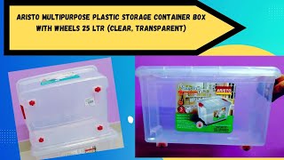 ARISTO Multipurpose Plastic Storage Container Box with Wheels 25 LTR Clear,Transparent/ @itz_zath