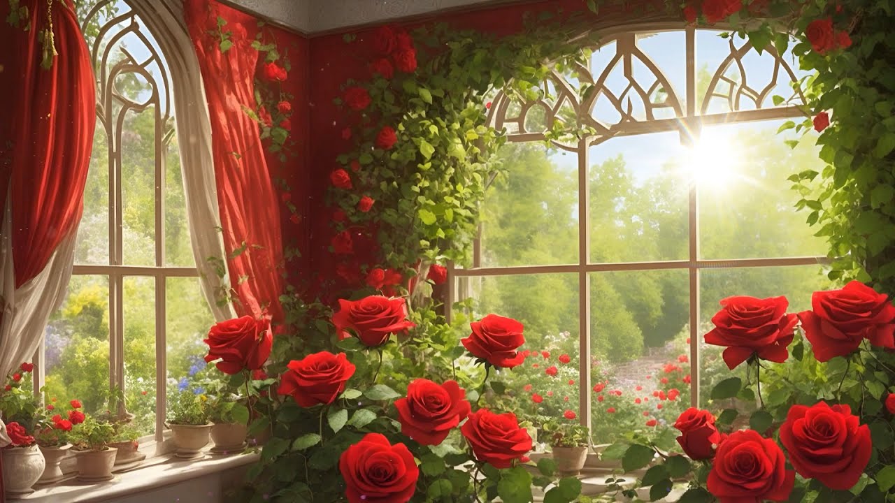Relaxing Piano Music: Red Roses and Sunlit Serenity