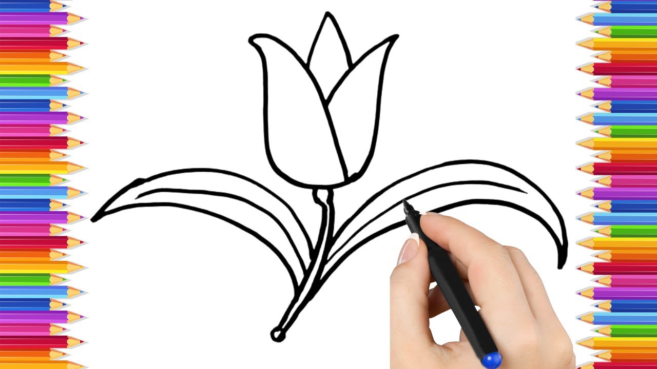 Как нарисовать милый тюльпан. Рисование, раскрашивание и живопись для детей и малышей. Детское ис...