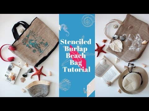 Stenciled Burlap Beach Bag Tutorial For Beginners | Çuval Bezinden Plaj Çantası Yapımı