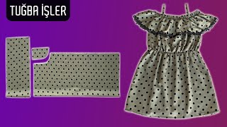 Very Easy Bardot Dress Cutting and Sewing for Kids | Tuğba İşler