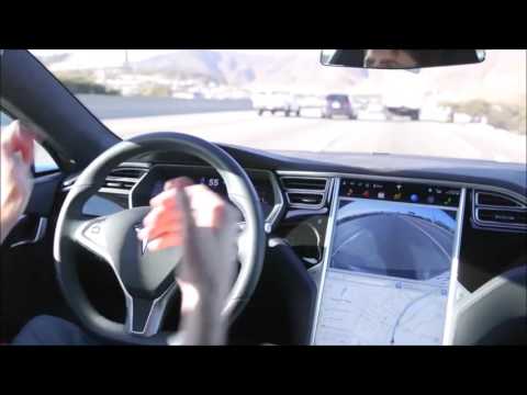 Tesla Self Driving Road Test " Look No Hands"