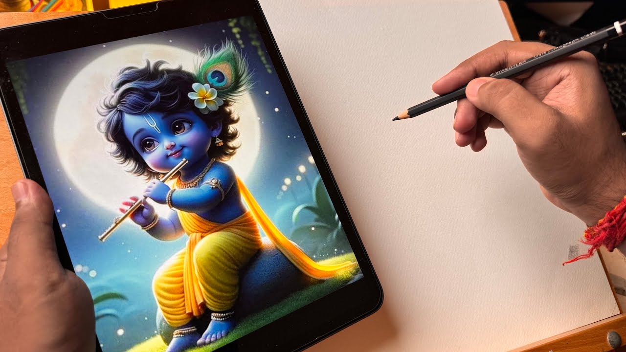 How To Draw Krishna,  Janmashtami Drawing,  Krishna Drawing,  Outline Tutorial,  Step By Step 😍