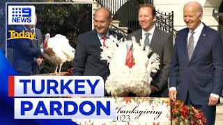 US President gives Thanksgiving pardons to two turkeys | 9 News Australia