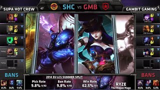 SUPA HOT CREW vs Gambit Gaming | S4 EU LCS Summer 2014 Week 10 Day 2 | SHC vs GMB W10D1 G1