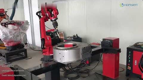 Chinese ARES robot is welding inside of circle box Mig welding Tig welding robot