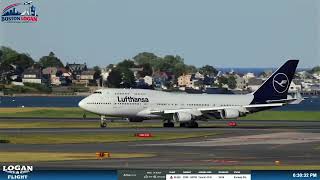 Lufthansa B747-400 Taking Off from Runway 33L at Boston Logan to Frankfurt Airport (FRA)