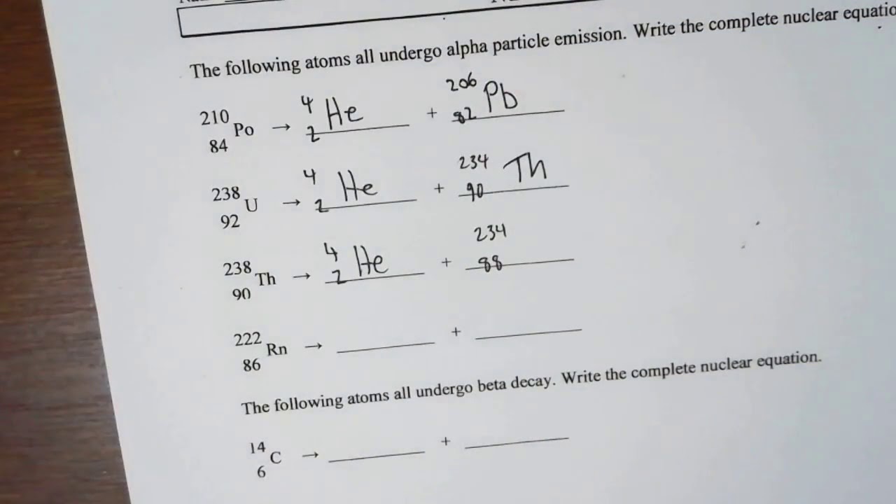 Writing nuclear equations for Alpha decay solutions