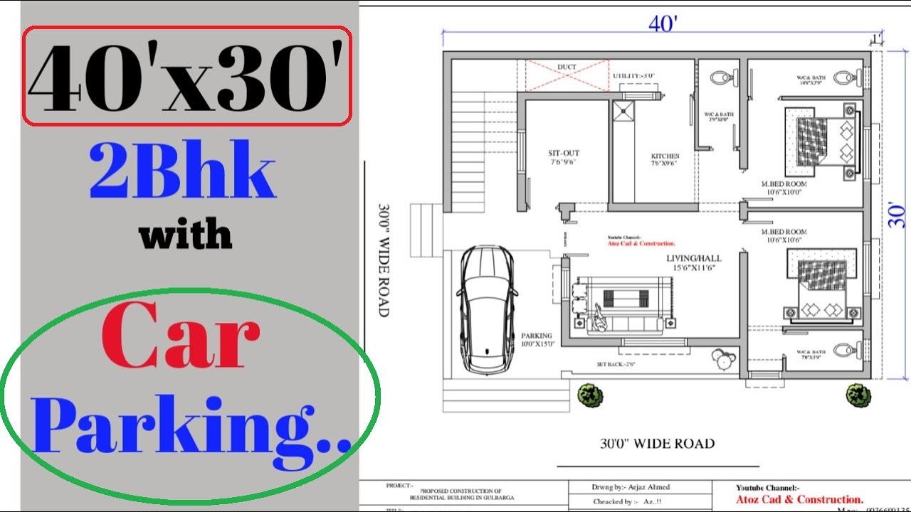 40x30 West Facing 2bhk House Plan With Car Parking 1200 