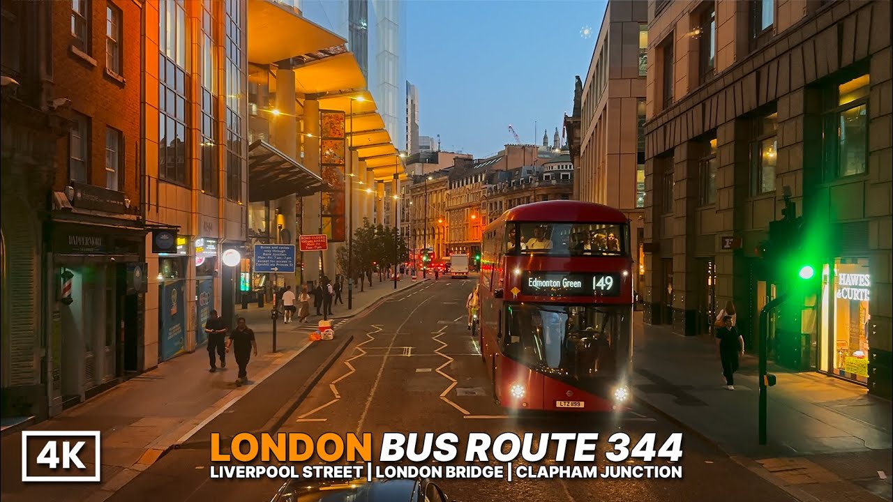 London Bus Ride After Sunset | Bus 344 Ride Under Skyscrapers to Clapham Junction (4K POV)