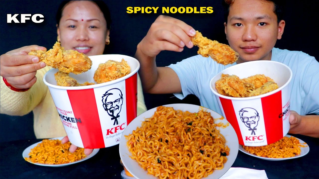 KFC EXTRA CRISPY FRIED CHICKEN & SPICY NOODLES EATING WITH SON | GANGA ...