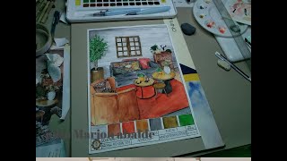 ARCHITECTURAL VISUAL COMMUNICATIONS 4 - VISUAL TECHNIQUES 2✍️✅ | WATERCOLOR RENDERING ( INTERIOR )