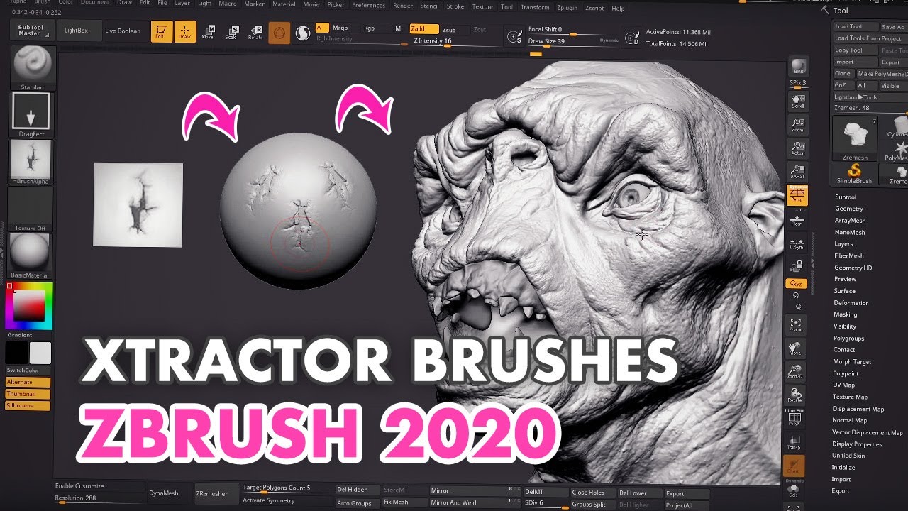 xtractor brush zbrush cyan circle