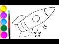 Ensinamos uma criança a desenhar um foguete | Ensine seu filho a colorir