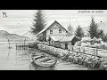 River side houses in a scenery art with pencil  easy pencil art