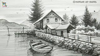 River side Houses in a Scenery Art with Pencil || Easy Pencil Art